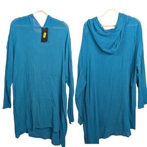 NEW Bryn Walker Large Hooded Tunic Top Panarea Blue Gauze Swim Coverup Pockets